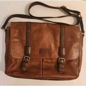 Fossil Leather Commuter Crossbody Messenger Bag Flap Top Soft Briefcase -Read